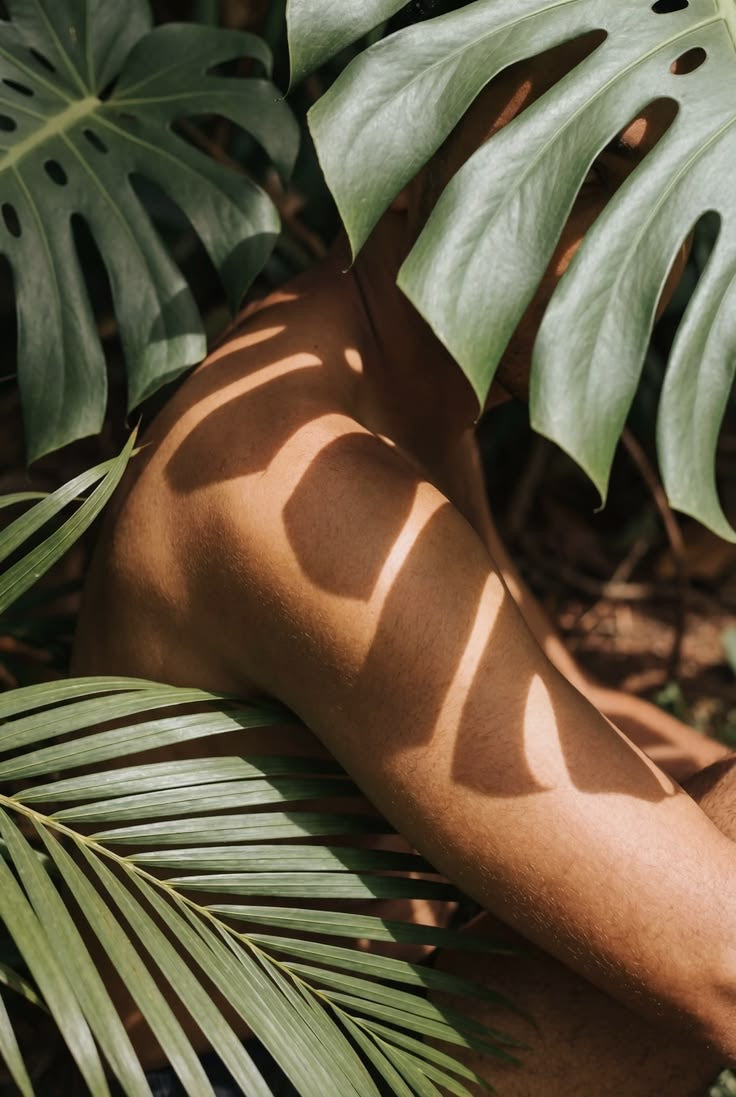 a woman with beautiful skin in a forest