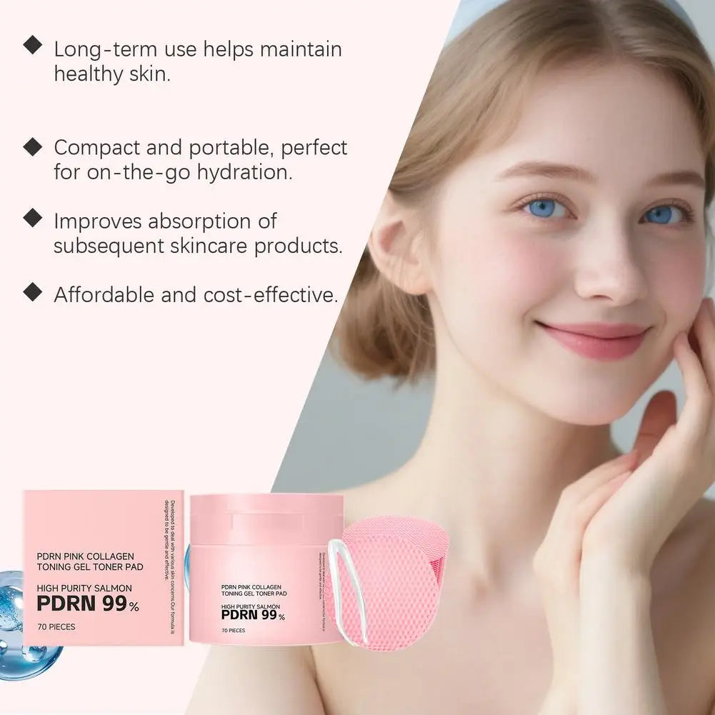 70pcs PDRN Pink Collagen Toner Pads with Centella Asiatica – Soothing & Hydrating Shrink Pores Balancing Oily Skin Barrier Repai