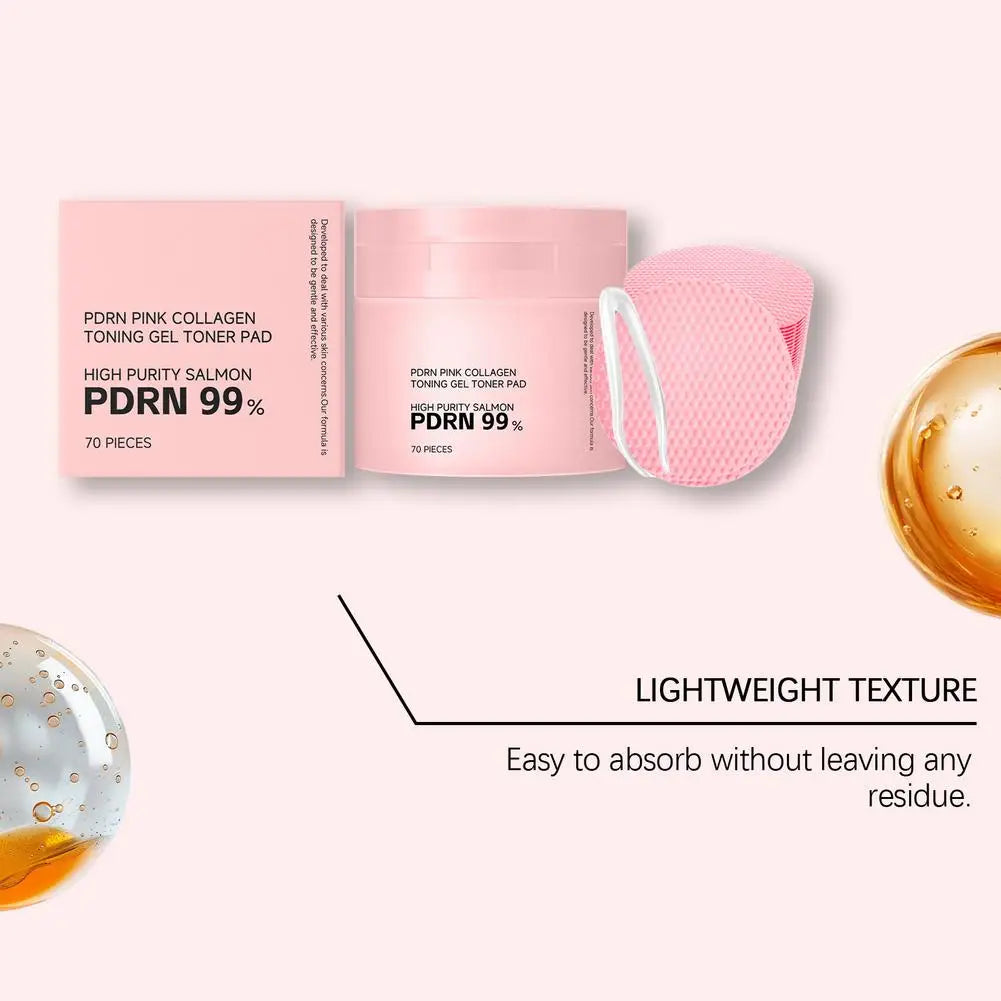 70pcs PDRN Pink Collagen Toner Pads with Centella Asiatica – Soothing & Hydrating Shrink Pores Balancing Oily Skin Barrier Repai