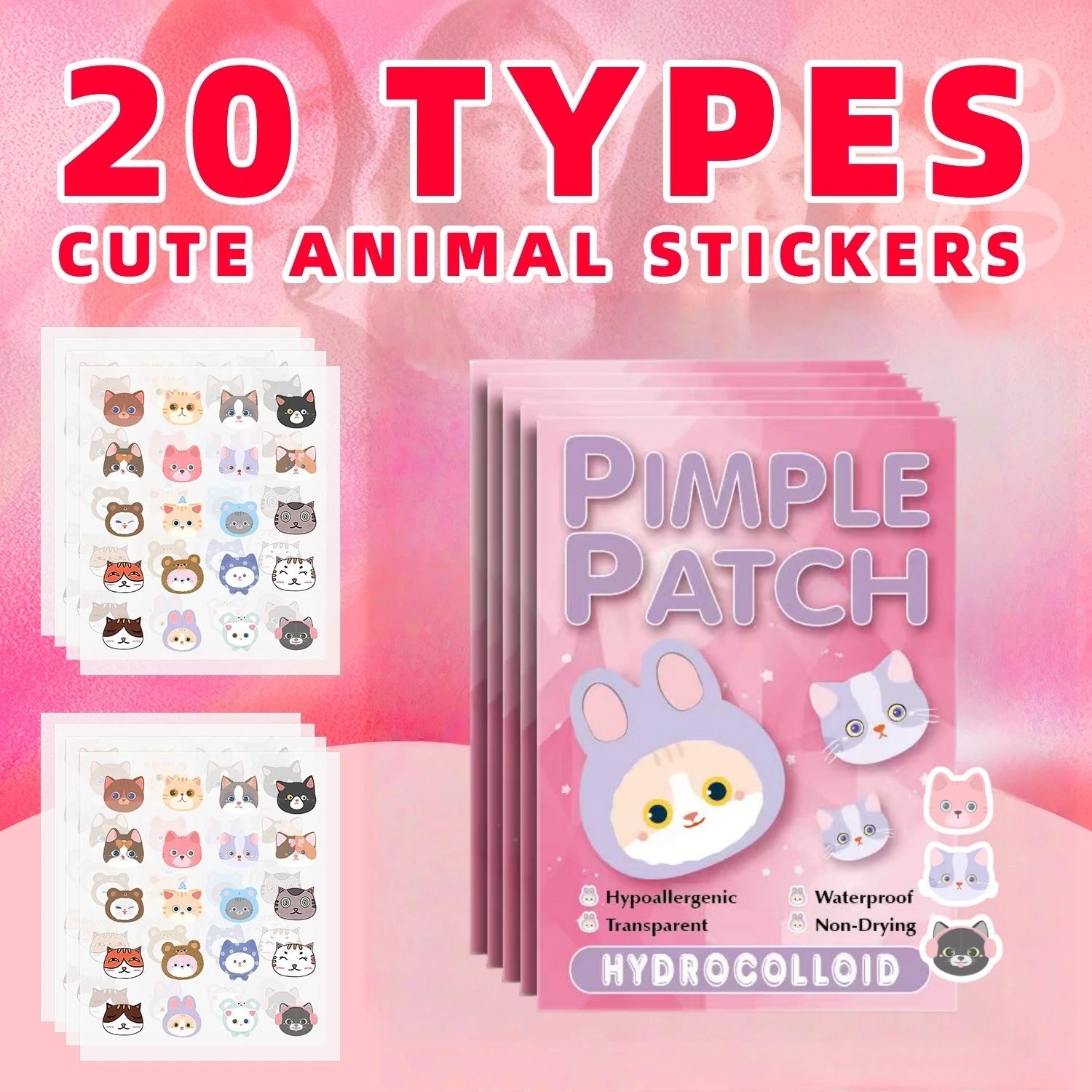 Salicylic Acid Acne Patches - Invisible & Cute Cat-Shaped Stickers to Fight Pimples and Soothe Skin