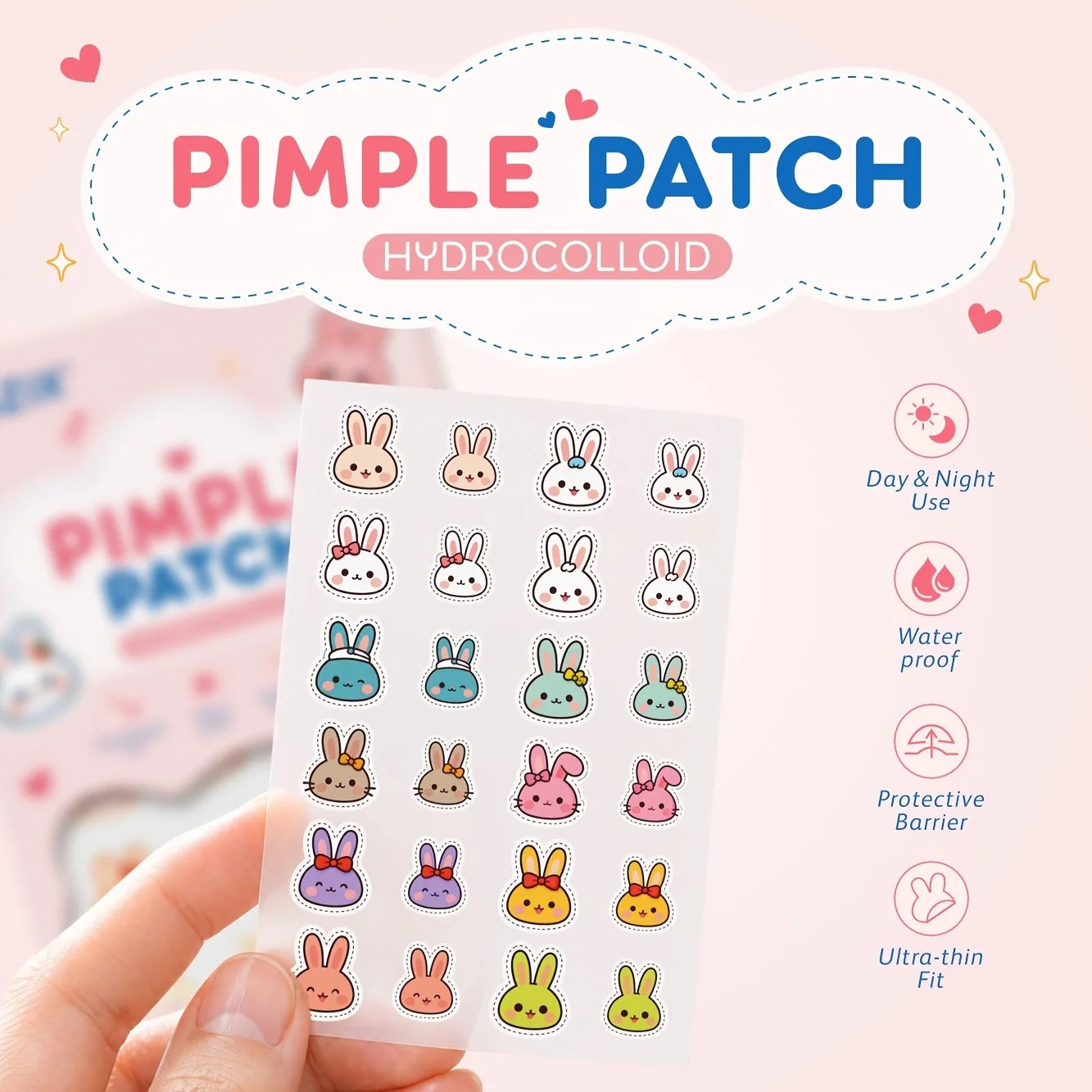72/216PCS cute little rabbit cartoon acne stickers, gentle and non-irritating, covering acne and blemishes, as a photo accessory