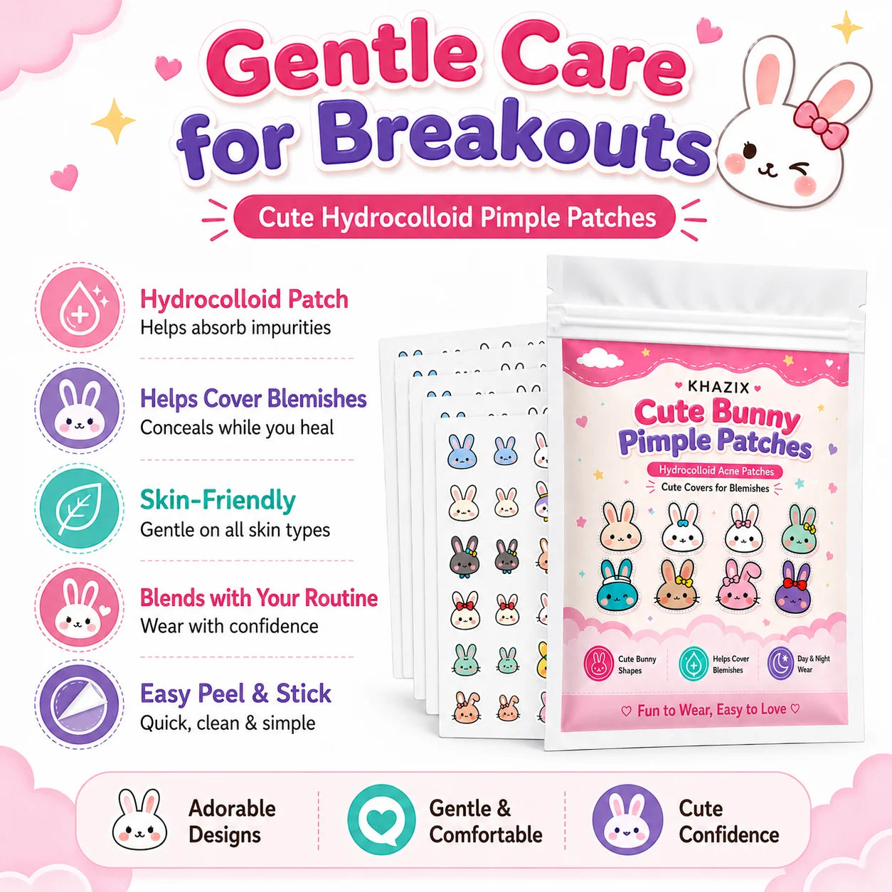 120pcs Cartoon acne patch, cute cat-shaped facial concealer acne patch, safe, non-toxic, gentle and non-irritating
