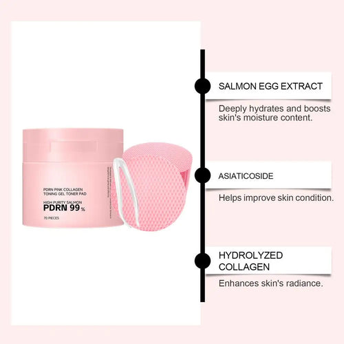 70pcs PDRN Pink Collagen Toner Pads with Centella Asiatica – Soothing & Hydrating Shrink Pores Balancing Oily Skin Barrier Repai