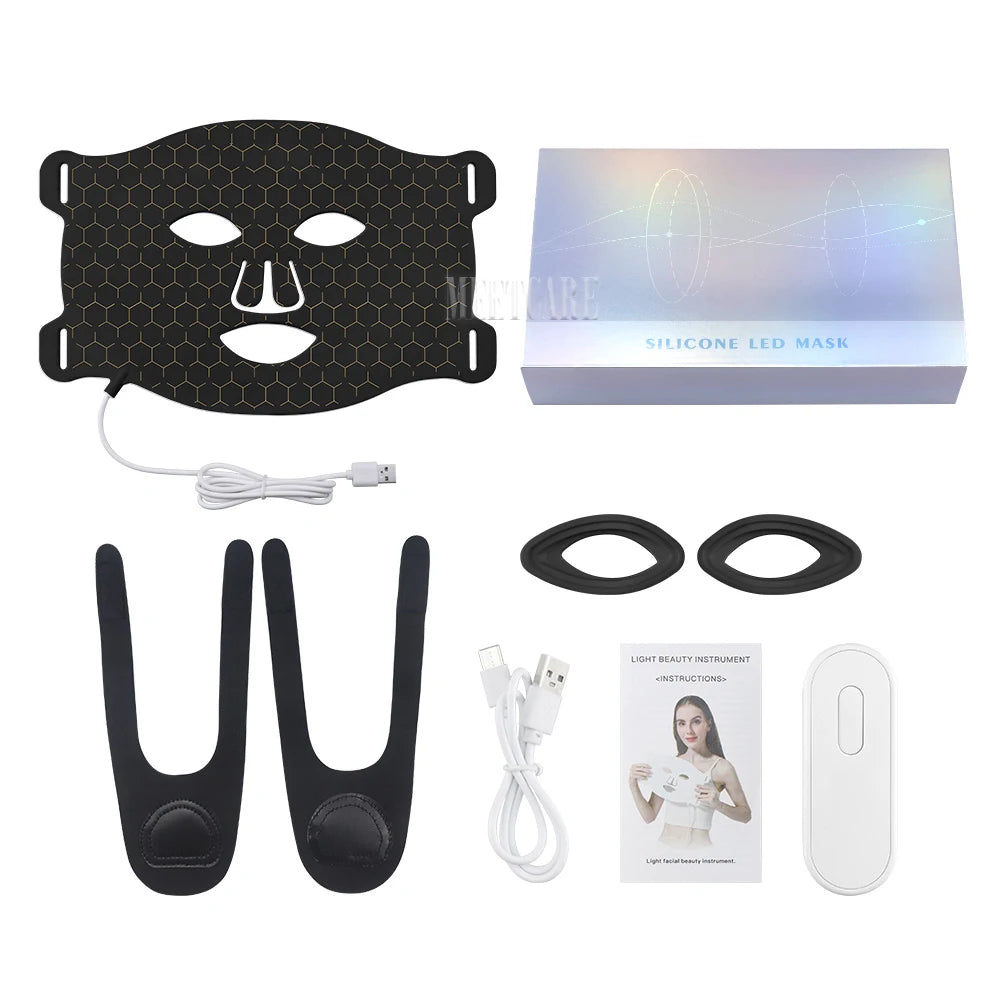 7Colors LED Face Mask with 110pcs Lamp Beads Photon Red Light Therapy Repair Skin Beauty Wireless Flexible Facial Masks