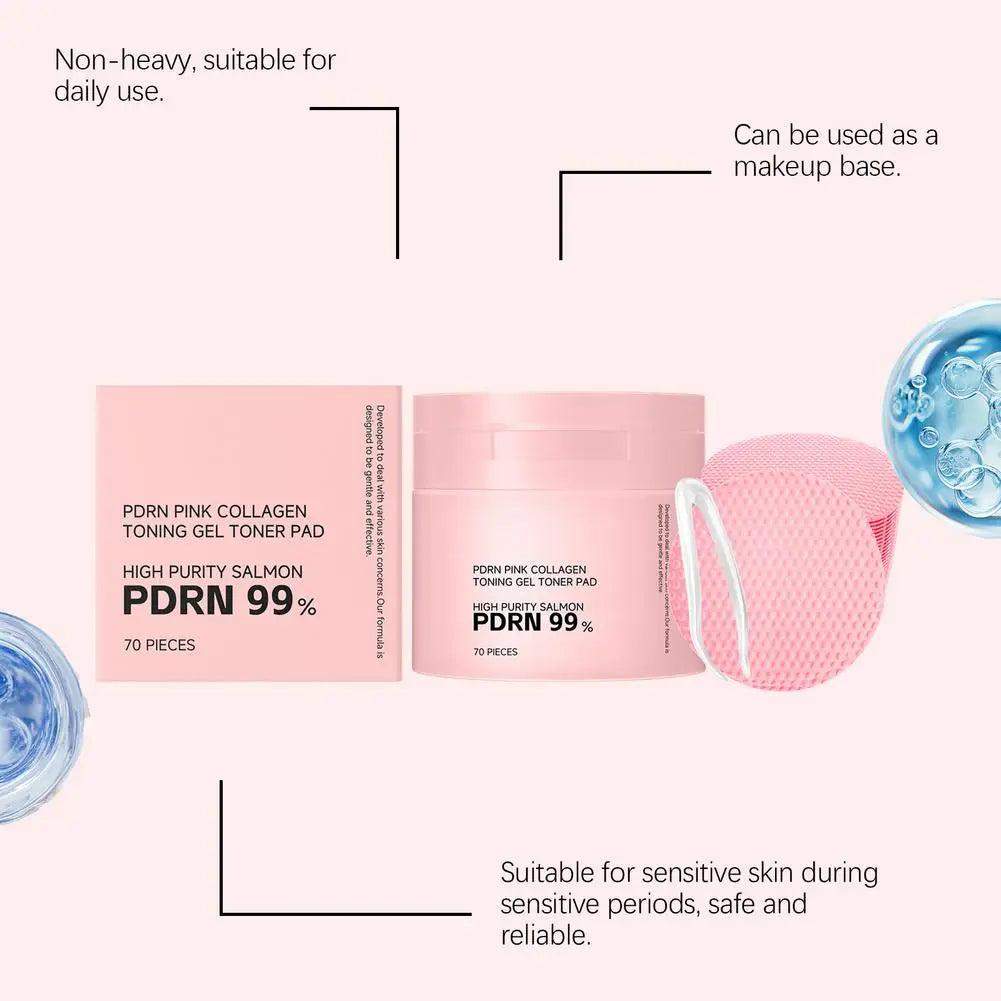 70pcs PDRN Pink Collagen Toner Pads with Centella Asiatica – Soothing & Hydrating Shrink Pores Balancing Oily Skin Barrier Repai