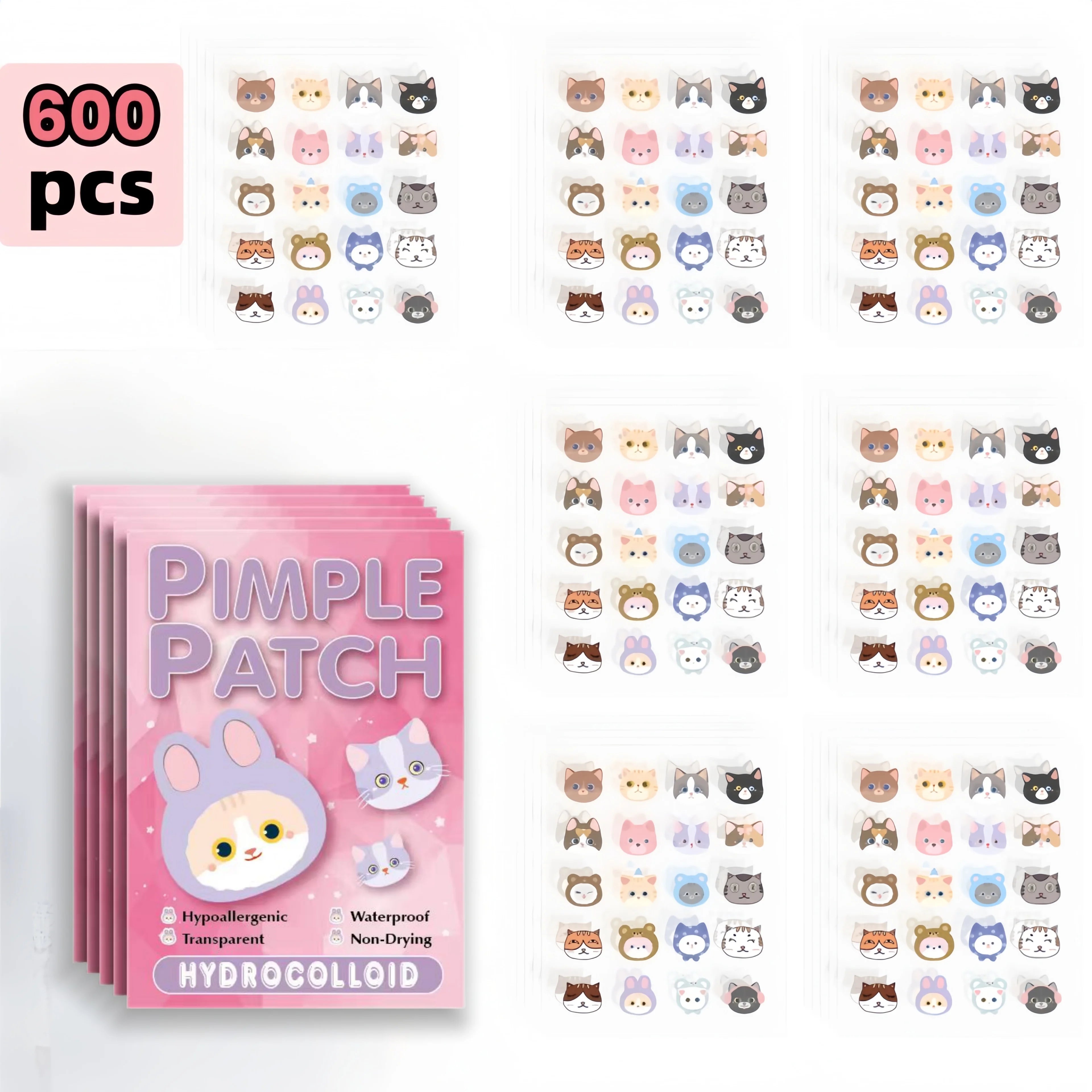 Salicylic Acid Acne Patches - Invisible & Cute Cat-Shaped Stickers to Fight Pimples and Soothe Skin