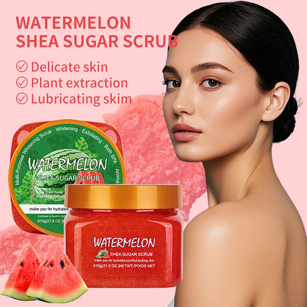 Rose Watermelon Arbutin AHA Sea Salt Body Scrub Smooth Soften Cuticles Cleansing Skin Whitening Exfoliating Body Care Shower Gel
