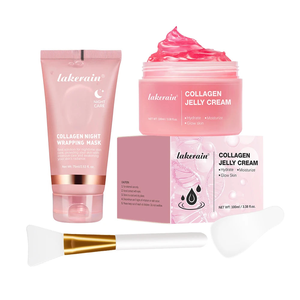 4pcs/set Collagen Jelly Cream Peel-Off Mask Salmon Collagen essence Collagen Overnight Facial Mask Wrapping Firming Moisturizing